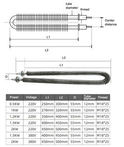 Elemento Calefactor Eléctrico Recto de Acero Inoxidable, Calentador de Aire Tubular con Aletas en Forma de W, Unidad de Repuesto Industrial - Product Image 3