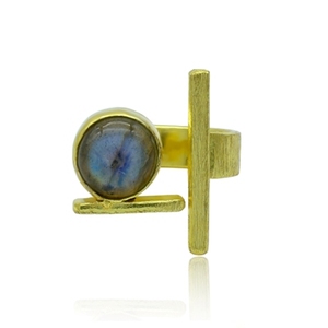 Adjustable Brass <b>Ring</b> Gold Plated <b>Labradorite</b> Gemstone Stylish and Trendy Stainless Steel Inlay Jewelry Gift for Any Occasion - Product Image 1