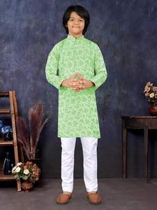 Pyjama Kurta en Soie Jacquard avec Fleur pour Enfants, Nouvelle Collection, Tenue de Soirée pour Mariage, Nouvelle Collection - Product Image 5