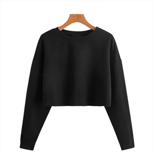 Camiseta corta personalizada de manga larga con cuello redondo para mujer, Camiseta cómoda hecha a medida, Camiseta corta de manga larga de gran tamaño para mujer - Product Image 2