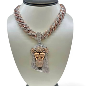 Dijes de Jesús de Plata de Ley 925 con Cadena Cubana para Hombre, Regalo Clásico de Lujo para Ocasiones Especiales - Product Image 1