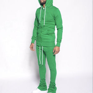 Vente en gros Ensemble de survêtement coupe ajustée pour hommes, sweat à capuche de couleur unie et pantalon de survêtement évasé empilé, grande taille pour toutes les saisons - Product Image 5