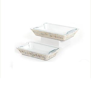 Lot de 2 plateaux en bois à motif d'incrustation d'os Plateau de service de restauration pour la maison Hôtel Restaurant Serveur Plats Cuisine Traiteur Utilisé - Product Image 1