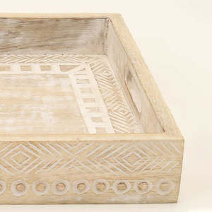 Plateau de service rectangulaire en bois avec gravure design arbre de vie et poignées de maintien Plateau de décoration de cuisine de table - Product Image 6