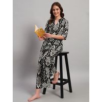 Ensemble Kurti et Palazzo en coton floral décontracté de qualité supérieure pour femmes |   Été |   Col mandarin |   Manches trois quarts |   Design à fentes |