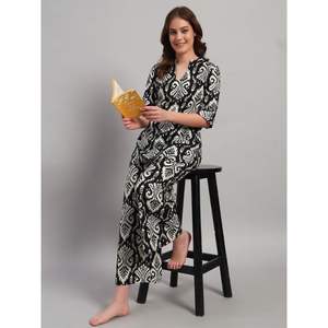 Conjunto de Kurti Corto Floral de Algodón Premium con Palazzo para Mujer |   Verano |   Diseño de Abertura |   Patrón de Botones |   Tela Transpirable |   Casual - Product Image 1