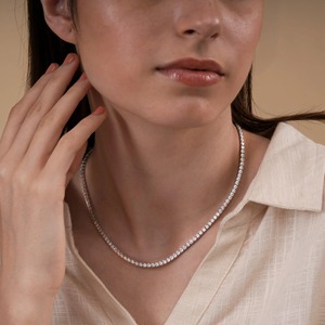 Collar de Cadena de Tenis con Moissanita Redonda de Corte Brillante de 3 mm de Primera Calidad con Colgante de Plata 925 para Mujer al Mejor Precio - Product Image 5