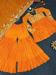 Vestido étnico moderno para adultos Tela de imitación Georgette Diseñador indio paquistaní Palazzo Traje Sharara para mujeres Ocasiones especiales - Product Image 6