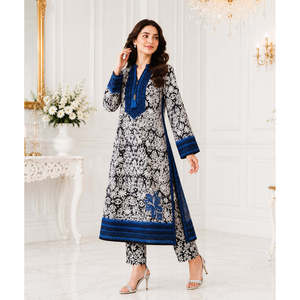 Ensemble 3 pièces en mousseline et tricot, longueur longue, décontracté, brodé et à motifs, grande taille SL00252-4XL - Product Image 5