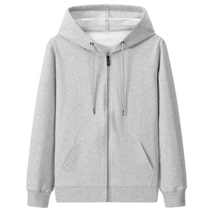Sweat à capuche uni avec fermeture éclair pour hommes, coupe régulière avec logo personnalisé, sweats à capuche brodés au printemps en mélange de polyester/coton, vente en gros - Product Image 4