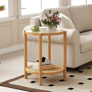 Bay Isle โต๊ะกาแฟหวายทรงกลมเปิดประทุนพร้อมกระจกเฟอร์นิเจอร์ห้องนั่งเล่นสไตล์วินเทจชุดกรอบโลหะสำหรับใช้ในบ้าน - Product Image 4