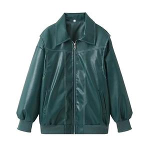 Invierno nuevos hombres Retro solapa suelta manga larga Color sólido cremallera chaqueta de cuero genuino impermeable transpirable a prueba de viento - Product Image 1