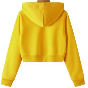 Venta al por mayor liso Crop Top sudaderas con capucha logotipo personalizado mujer amarillo recortado sudaderas con capucha mujeres algodón Crop Top Sudadera con capucha - Product Image 2