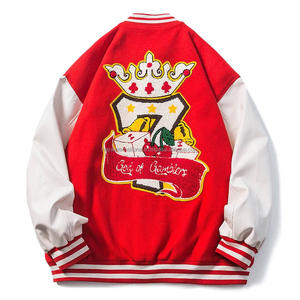 Veste de grande taille en laine brodée de Chenille pour femme, haut personnalisé de haute qualité, couleur rouge - Product Image 2