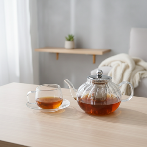 Théière en verre borosilicate résistant à la chaleur de 800 ml avec couvercle en acier inoxydable, style Europe du Nord, pour boissons chaudes/froides, vente en gros 3306320-0.8 - Product Image 4