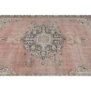 Alfombra de tejido plano de lana rosa y beige Vintage de 5,7x9,8 pies, diseño de retales turcos para decoración para sala de estar, 4m de ancho con respaldo de látex - Product Image 5