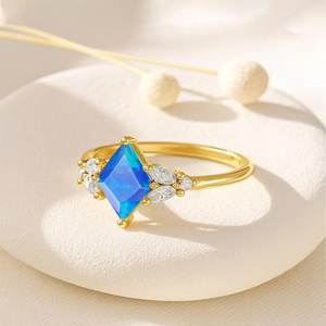 Feu bleu opale cerf-volant pierres précieuses déclaration bague véritable bague en argent Sterling pierres précieuses bijoux pour femmes Unique Boho cadeau de fiançailles - Product Image 3