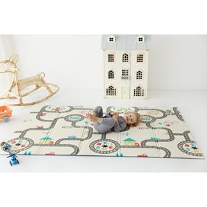 Tapis de jeu double face XPE pour bébé 200x140x1 cm-Mousse non toxique imperméable enroulable avec design de course de voiture étoiles - Product Image 4