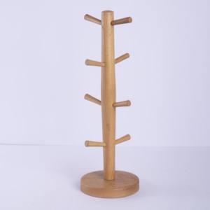 Extra Tall 44cm Beech Wood Mug Holder <b>Tree</b> - Premium 8-Hook Natural Wooden Coffee Cup <b>Stand</b> - Eco-Friendly Kitchen Storage Rack - Product Image 3