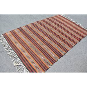 Alfombra de lana turca Vintage 5x8 'naranja negro clásico área grande patrón rectangular estilo tradicional diseño de retazos con respaldo de látex - Product Image 2