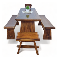 Mesa de Comedor Plegable de Madera Sua con Borde Natural y Sillas, Juego de Comedor Moderno y de Lujo para Uso en Interiores y Exteriores, Cocina/Sala de Estar, Indonesia