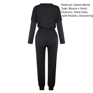 Costumes de sport décontractés pour femmes sweats à manches longues à capuche col rond deux pièces ensembles-tricot automne/hiver survêtement chaud - Product Image 6