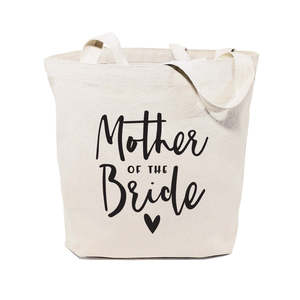 Sac fourre-tout en toile de coton uni pour la mère de la mariée, fermeture ouverte - Product Image 1