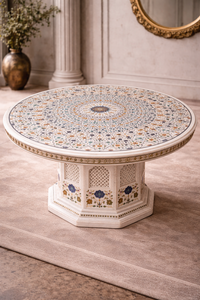 Durable <b>White</b> Marble Coffee <b>Table</b> Top with Traditional Inlay Work Decorative Living Room Furniture for Home Use - Product Image 4