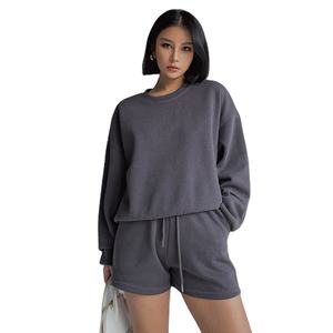 Ensemble 2 pièces avec logo personnalisé pour femmes Ensemble short deux pièces à manches courtes pour femmes Casual 100% Cotton Loungewear shorts pour femmes - Product Image 4