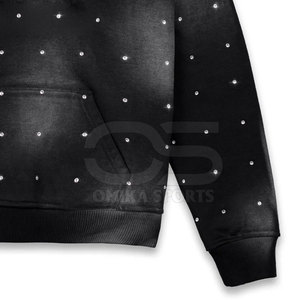 Men's Winter Solid Fleece Pullover Hoodie with <b>Glowing</b> Rhinestone Texture Breathable Design for Streetwear Style - Product Image 5