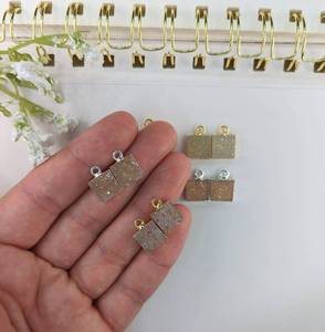 Pares de pendientes cuadrados Druzy, 10mm, Plata de Ley 925, chapado en oro de 14 quilates, abalorios de joyería hechos a mano de cristal Natural - Product Image 2