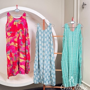 Wholesale 2025 New Sleeveless Abstract Print Midi Dress with Tie <b>Straps</b> & Pockets Summer Casual Loose Fit Vacation Sundress - Product Image 1