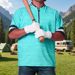 Maillot de baseball pour homme, couleur turquoise, manches courtes, fermeture éclair sur le devant, tissu polyester respirant, coupe classique, couleur unie, col de baseball - Product Image 6