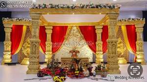 Magnifique Mandap de mariage d'intérieur sculpté doré Mandap de mariage abordable au meilleur prix Vente de Mandap de mariage traditionnel gujarati - Product Image 5