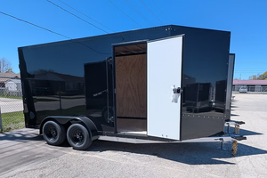 Free Shipping Black Steel Enclosed Cargo Trailer 7x16 V-Nose Aluminum Trim Max Payload 45kg 45m Double Axle LED <b>Light</b> - Product Image 5