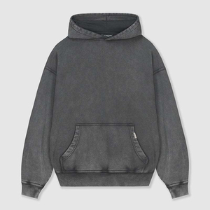 Pull à capuche en polaire imperméable à épaules tombantes pour hommes surdimensionnés 100% coton lavé à l'acide Vintage Streetwear poids lourd - Product Image 5