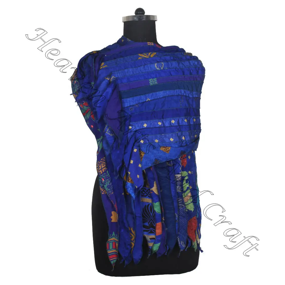 Recycelte Seide Sari 15 Streifen Neue Seide Winters chals Schals Stolen Recycelt Großhandel Hersteller aus Indien Sari Patches