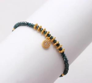 Bracelet en diamant Rondelle à facettes bleues beau Bracelet en perles à breloques or 18 carats Vermeil fait à la main cadeau de fête personnalisé - Product Image 5