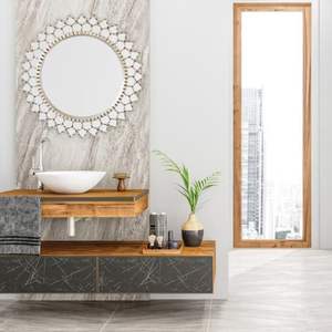 Décoratif Rond Grand Miroir art mural maison Péruvien Accent Argent Miroir Suspendu mur salle de bain. - Product Image 5