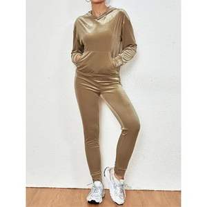 Fall Winter Fashion <b>Women</b> Clothes Velvet <b>Tracksuit</b> 2 Piece Sweat Pants Set <b>Women</b> <b>Velour</b> Hoodie Two Piece Set - Product Image 3