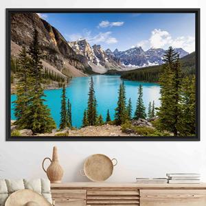 Impression sur toile du lac Moraine : art mural paysager de Banff, Alberta, toile encadrée noire - Product Image 1