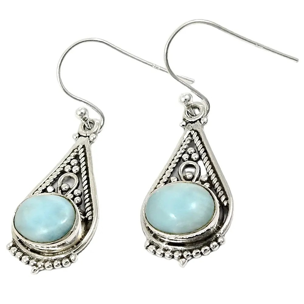 New Arrival Natural Trendy Larimar Gemstone Dangle Earrings Jewelry for Women Girls 925 Sterling Silver Handmade Jewellery