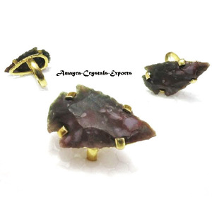 Gemstone Carved Blue Obsidian Electroplated Arrowhead Rings Handmade Agate Finger Ring <b>Top</b> Quality From Amayra <b>Crystals</b> India - Product Image 4