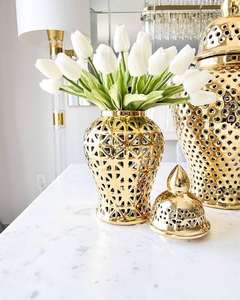 Attractive Designing Iron Art Deco Handmade Antique Flower <b>Vase</b> Gold Finished Trophy Shape <b>Set</b> of Different Sizes Garden Pots - Product Image 2