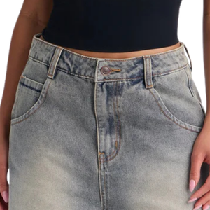 Womens Loose Fit Gray Washed Denim Bermuda <b>Shorts</b> Mid Waist <b>Knee</b> <b>Length</b> <b>Casual</b> Straight Quick Dry Breathable Summer Streetwear - Product Image 3