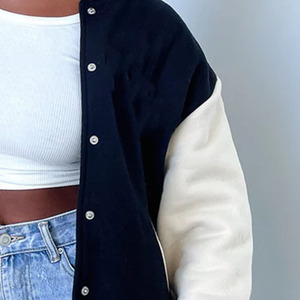 Vente chaude dernier noir/Beige femmes surdimensionné tricoté respirant Varsity Baseball veste récolte laine Letterman veste - Product Image 5