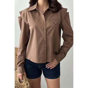 Camisa de Popelina con Detalle de Bolsillo Color Camel - Camel - Product Image 3