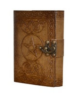 Grimoire fait à la main en cuir pentagramme en relief blanc Journal livre des ombres cahier bureau journal collège livre poésie livre croquis