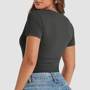 เสื้อครอปยิมสำหรับผู้หญิงชุดออกกำลังกายระบายอากาศได้ในฤดูร้อนสินค้าสั่งพิมพ์โลโก้ได้ตามต้องการ - Product Image 3