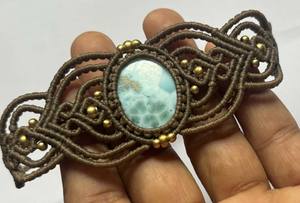 Pulsera de piedra lunar arcoíris de 20to25mm con forma ovalada de estilo bohemio hecha a mano, pulsera de Amistad personalizada, hilo de Color marrón para mujer - Product Image 5